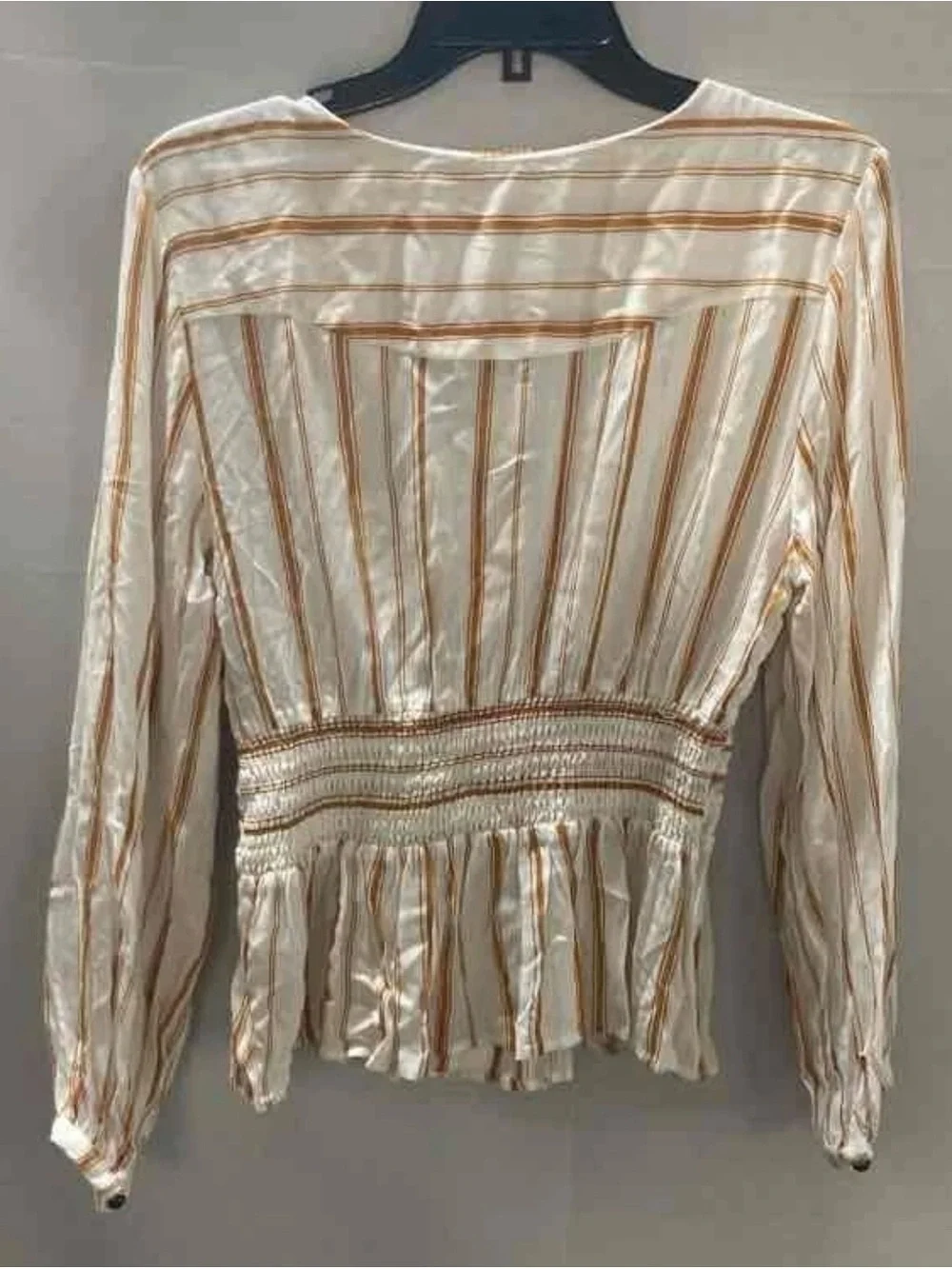 Anthropologie Cream and Tan Striped Lace-Up Peplum Blouse feather and bone boho